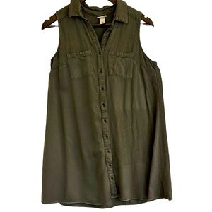 Massimo sleeveless collared button front shift dress olive women M